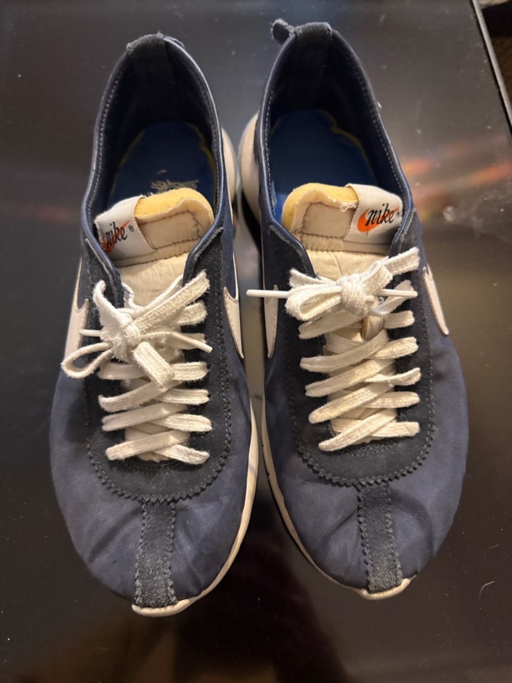 Nike Men’s Navy, White and Yellow Retro Runner Sneakers